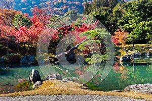 Tenryu-ji temple and Sogenchi garden with autumn season colorful photo